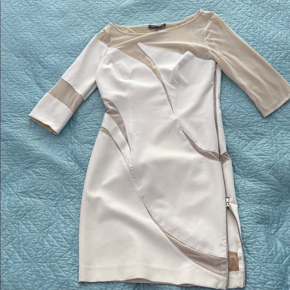 Catherine Malandrino White Sheath Dress Bateau Neck 3/4 Sleeve